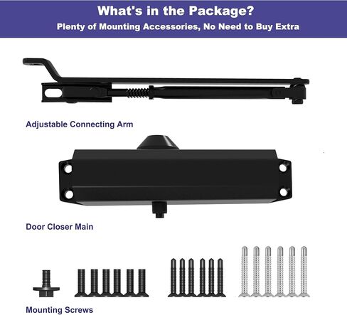 Jayseon Commercial Door Closer Automatic Door Closer Fits 99~143 lb Door Weight, Hydraulic Door Closers Silent for Residential or Light Commercial with Screws, Aluminum Black in Saudi Arabia