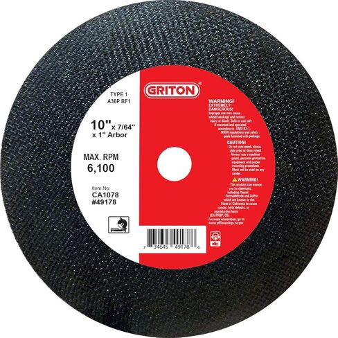 عجلة القطع الصناعية Griton CA1078 Arbor للمعادن المستخدمة في مناشير القطع ذات القدرة المنخفضة للحصان، قطر الفتحة 1.0 بوصة، القطر 10 بوصة، العرض 7/64 بوصة (عبوة من 10) in Saudi Arabia