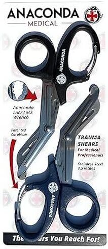 2 مقصات أناكوندا الطبية للصدمات مع مشبك حلقة تسلق مدمج (7.5 بوصة، أسود وأزرق) in Kuwait