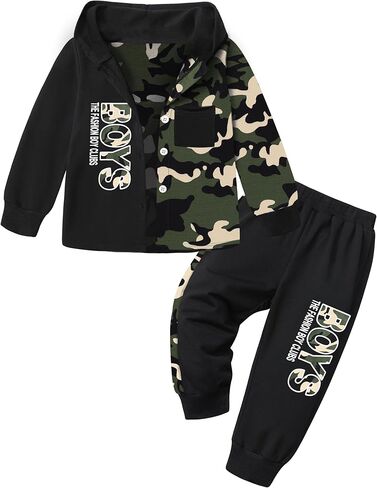 ملابس أطفال أولادي من Qaoerde سترة بقلنسوة منقوشة وأكمام طويلة + سراويل قصيرة للأولاد الصغار ملابس خريف وشتاء in Kuwait