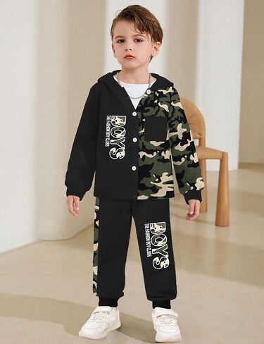 ملابس أطفال أولادي من Qaoerde سترة بقلنسوة منقوشة وأكمام طويلة + سراويل قصيرة للأولاد الصغار ملابس خريف وشتاء in Kuwait