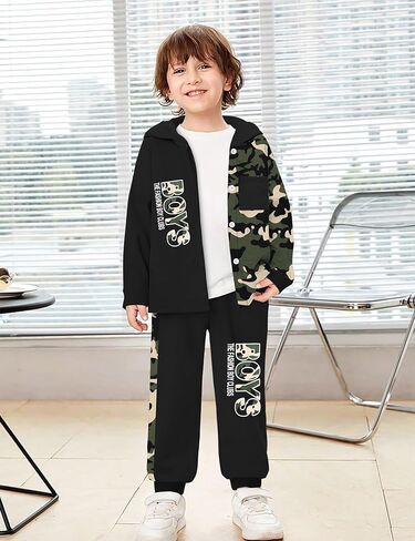 ملابس أطفال أولادي من Qaoerde سترة بقلنسوة منقوشة وأكمام طويلة + سراويل قصيرة للأولاد الصغار ملابس خريف وشتاء in Kuwait