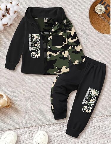 ملابس أطفال أولادي من Qaoerde سترة بقلنسوة منقوشة وأكمام طويلة + سراويل قصيرة للأولاد الصغار ملابس خريف وشتاء in Kuwait