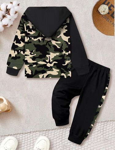 ملابس أطفال أولادي من Qaoerde سترة بقلنسوة منقوشة وأكمام طويلة + سراويل قصيرة للأولاد الصغار ملابس خريف وشتاء in Kuwait