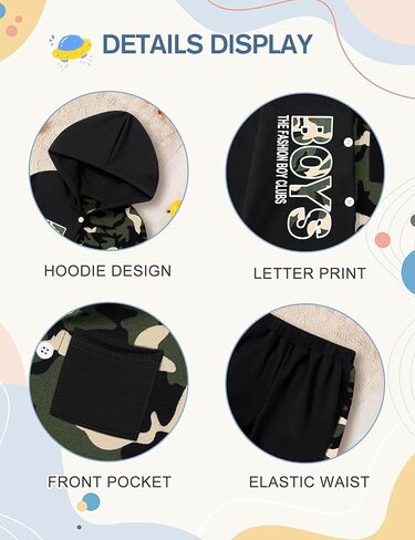 ملابس أطفال أولادي من Qaoerde سترة بقلنسوة منقوشة وأكمام طويلة + سراويل قصيرة للأولاد الصغار ملابس خريف وشتاء in Kuwait