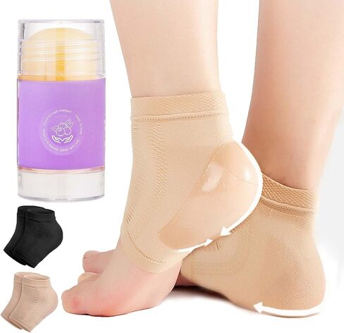 Moisturizing Socks for Cracked Heel Treatment，Heel Magic for Dry Skin or Rough Heels， with Shea Butter & Vitamin E,Lotion Silicone Toeless Socks, Comes with Heel Cream for Healthy Feet in Saudi Arabia
