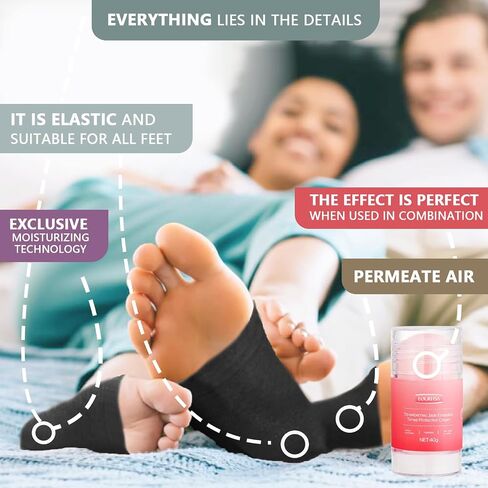 Moisturizing Socks for Cracked Heel Treatment，Heel Magic for Dry Skin or Rough Heels， with Shea Butter & Vitamin E,Lotion Silicone Toeless Socks, Comes with Heel Cream for Healthy Feet in Saudi Arabia