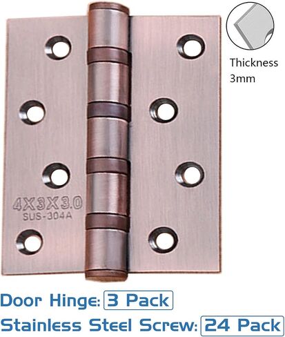 Door Hinges 4'' Ball Bearing Stainless Steel Heavy Duty Hinges 4 x 3 inch with Thickness 0.3cm Commercial Grade Door Hinges 3 Pack (Black) in Saudi Arabia