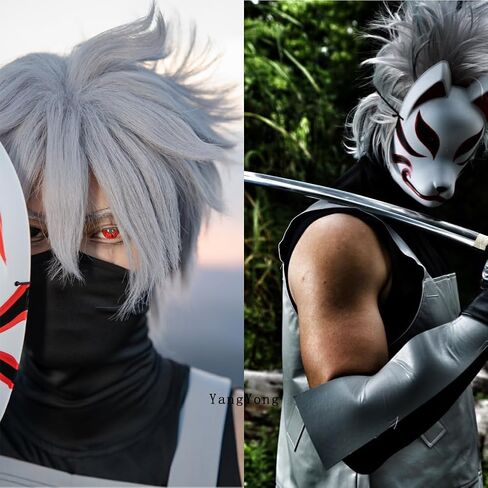 YangYong Fox Cosplay Mask for Masquerade Ball Party Halloween, Japanese Kitsune Kabuki in Kuwait