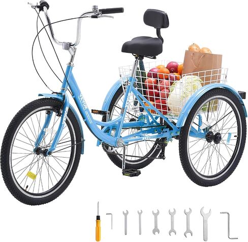 VEVOR Three-Wheeled Bicycles Adult Tricycles Bike, 3 Wheel Bikes Trikes, Carbon Steel Cruiser Bike with Basket & Adjustable Seat, Picnic Shopping Tricycles for Seniors, Women, Men in Saudi Arabia