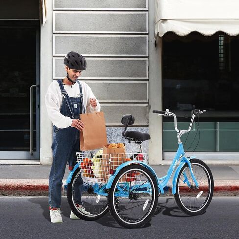 VEVOR Three-Wheeled Bicycles Adult Tricycles Bike, 3 Wheel Bikes Trikes, Carbon Steel Cruiser Bike with Basket & Adjustable Seat, Picnic Shopping Tricycles for Seniors, Women, Men in Saudi Arabia