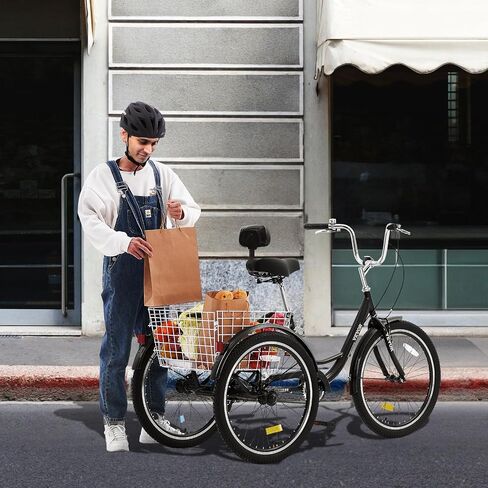 VEVOR Three-Wheeled Bicycles Adult Tricycles Bike, 3 Wheel Bikes Trikes, Carbon Steel Cruiser Bike with Basket & Adjustable Seat, Picnic Shopping Tricycles for Seniors, Women, Men in Saudi Arabia