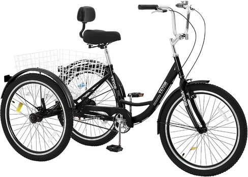 VEVOR Three-Wheeled Bicycles Adult Tricycles Bike, 3 Wheel Bikes Trikes, Carbon Steel Cruiser Bike with Basket & Adjustable Seat, Picnic Shopping Tricycles for Seniors, Women, Men in Saudi Arabia