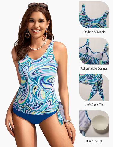 Kate Kasin Women's Tankini Swimsuit Two Piece Tummy Control Bathing Suits Side Tie Swim Tank Top with Bottom in Kuwait
