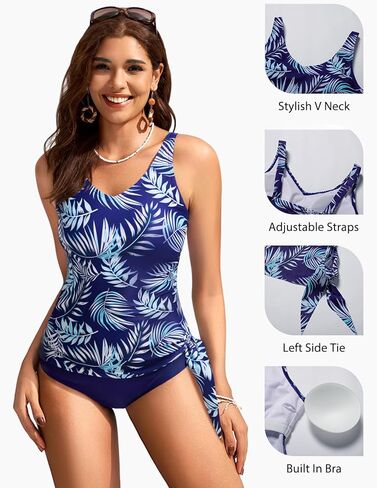 بدلة سباحة نسائية تانكيني من Kate Kasin مكونة من قطعتين للتحكم في البطن لباس سباحة برباط جانبي مع جزء سفلي in Kuwait