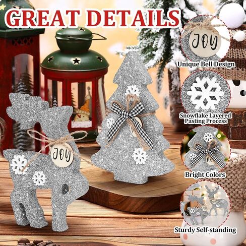 4Pcs Cute Christmas Tiered Tray Decor Indoor, Wooden Reindeer Christmas Tabletop Decorations and Xmas Tree Centerpiece, Rustic Reindeer Sign Standing Elk Decor for Home (Red and Black Buffalo Plaid) in Saudi Arabia