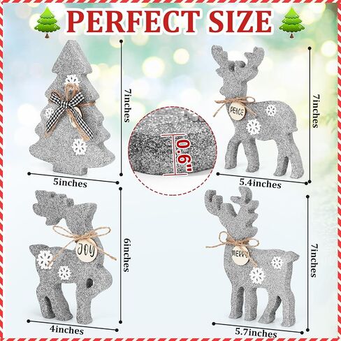 4Pcs Cute Christmas Tiered Tray Decor Indoor, Wooden Reindeer Christmas Tabletop Decorations and Xmas Tree Centerpiece, Rustic Reindeer Sign Standing Elk Decor for Home (Red and Black Buffalo Plaid) in Saudi Arabia