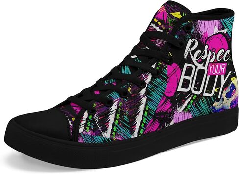 Womens High Top Fashion Sneakers Graffiti Black High Tops Canvas Shoes Clasicc Lace Up Walking Shoes Casual Tennis Shoes in Saudi Arabia
