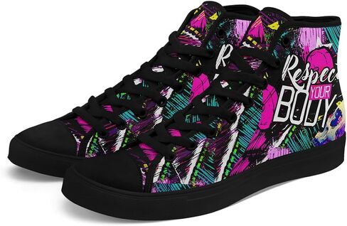 Womens High Top Fashion Sneakers Graffiti Black High Tops Canvas Shoes Clasicc Lace Up Walking Shoes Casual Tennis Shoes in Saudi Arabia
