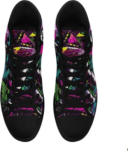 Womens High Top Fashion Sneakers Graffiti Black High Tops Canvas Shoes Clasicc Lace Up Walking Shoes Casual Tennis Shoes in Saudi Arabia