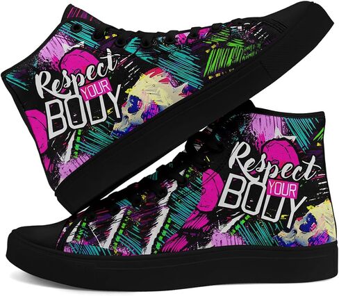 Womens High Top Fashion Sneakers Graffiti Black High Tops Canvas Shoes Clasicc Lace Up Walking Shoes Casual Tennis Shoes in Saudi Arabia