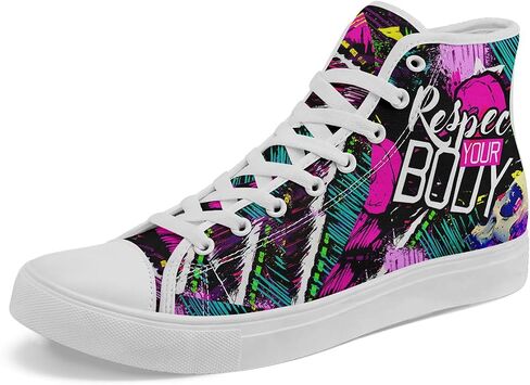 Womens High Top Fashion Sneakers Graffiti Black High Tops Canvas Shoes Clasicc Lace Up Walking Shoes Casual Tennis Shoes in Saudi Arabia
