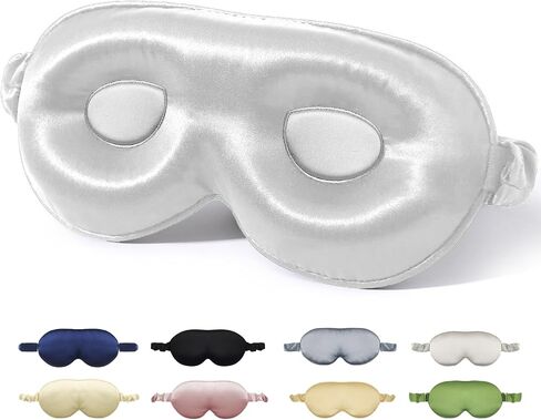 Mulberry Silk Sleep Mask with Adjustable Strap, 3D Contoured Cup Eye Mask for Sleeping, Super Soft Breathable Silk Eye Covers, Blackout Eye Mask for Lash Extensions, Travel Eye Mask Light Grey in Saudi Arabia
