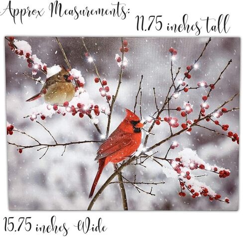 BANBERRY DESIGNS Lighted Cardinals in the Snow Canvas Print - LED Picture with Cardinal Couple and Holiday Berries Measures 11.75" X 15.75" in Saudi Arabia