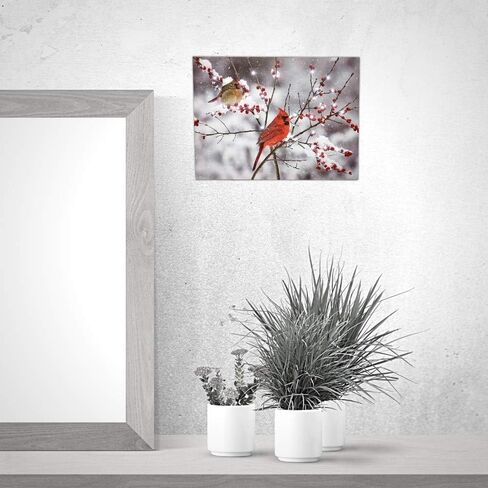 BANBERRY DESIGNS Lighted Cardinals in the Snow Canvas Print - LED Picture with Cardinal Couple and Holiday Berries Measures 11.75" X 15.75" in Saudi Arabia