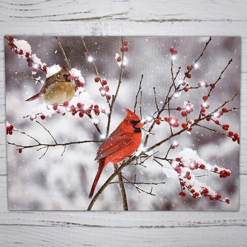 BANBERRY DESIGNS Lighted Cardinals in the Snow Canvas Print - LED Picture with Cardinal Couple and Holiday Berries Measures 11.75" X 15.75" in Saudi Arabia