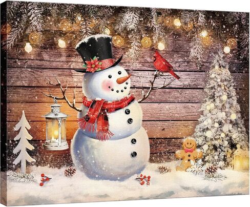 Louise Maelys Christmas Canvas Wall Art with Wood Frames 12" x 16" Art Works Winter Poster Prints Farmhouse Snowman Hanging Wall Pictures Decoration for Holiday Living Room Bedroom Bathroom in Saudi Arabia