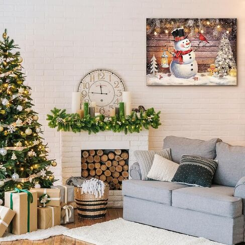 Louise Maelys Christmas Canvas Wall Art with Wood Frames 12" x 16" Art Works Winter Poster Prints Farmhouse Snowman Hanging Wall Pictures Decoration for Holiday Living Room Bedroom Bathroom in Saudi Arabia