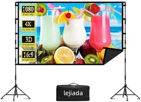 100 Inch Projector Screen and Stand, lejiada Black Projection Screen with Stand Portable Foldable Movie Screen with Carry Bag for Indoor Outdoor Home Theater Backyard Cinema in Saudi Arabia