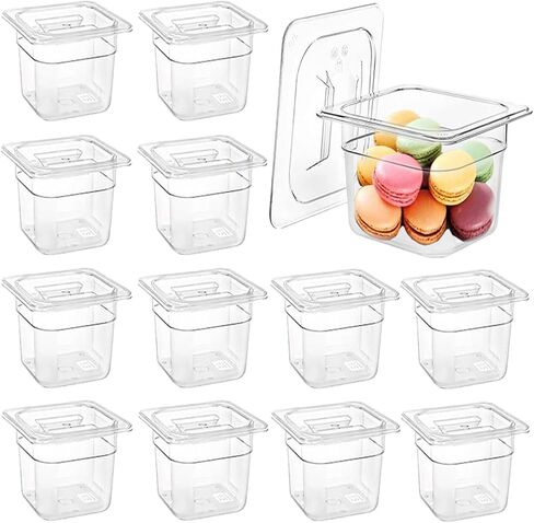 12PCS Clear Food Storage Container 1/6 Size 6 Inch Deep Plastic Food Pan with Lids Salad Bar Containers for Restaurant,Commercial,Hotel,Fruits,Vegetables,Beans in Saudi Arabia