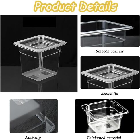 12PCS Clear Food Storage Container 1/6 Size 6 Inch Deep Plastic Food Pan with Lids Salad Bar Containers for Restaurant,Commercial,Hotel,Fruits,Vegetables,Beans in Saudi Arabia