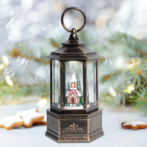 Christmas Snow Globes, 9.37" Church Glitter Water Lantern with Song, 6H Timer Battery & USB Powered Music Box for Christmas Decorations Indoor in Saudi Arabia