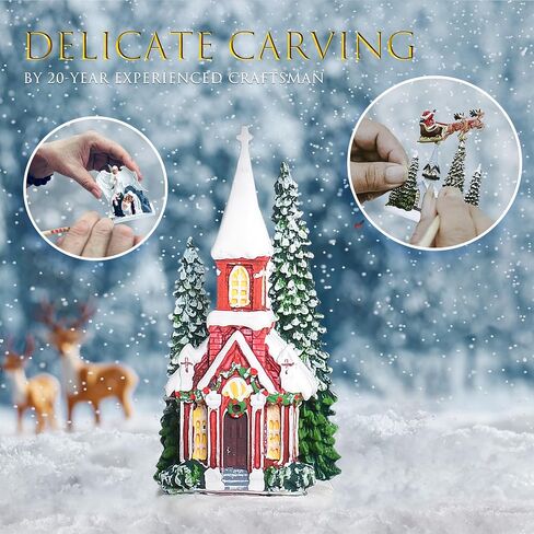 Christmas Snow Globes, 9.37" Church Glitter Water Lantern with Song, 6H Timer Battery & USB Powered Music Box for Christmas Decorations Indoor in Saudi Arabia