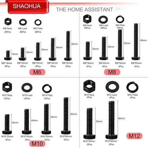 SHAOHUA 328PCS M3/M4/M5/M6/M8/M10/M12 Metric Bolt Assortment Kit, 304 Stainless Steel Heavy Duty Flat Hex Head Screws Bolts and Nuts Kit, Nuts Flat Gasket and Lock Washers Assortment Kit(Silver) in Saudi Arabia