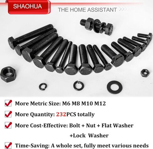 SHAOHUA 328PCS M3/M4/M5/M6/M8/M10/M12 Metric Bolt Assortment Kit, 304 Stainless Steel Heavy Duty Flat Hex Head Screws Bolts and Nuts Kit, Nuts Flat Gasket and Lock Washers Assortment Kit(Silver) in Saudi Arabia