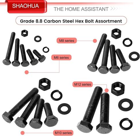 SHAOHUA 328PCS M3/M4/M5/M6/M8/M10/M12 Metric Bolt Assortment Kit, 304 Stainless Steel Heavy Duty Flat Hex Head Screws Bolts and Nuts Kit, Nuts Flat Gasket and Lock Washers Assortment Kit(Silver) in Saudi Arabia