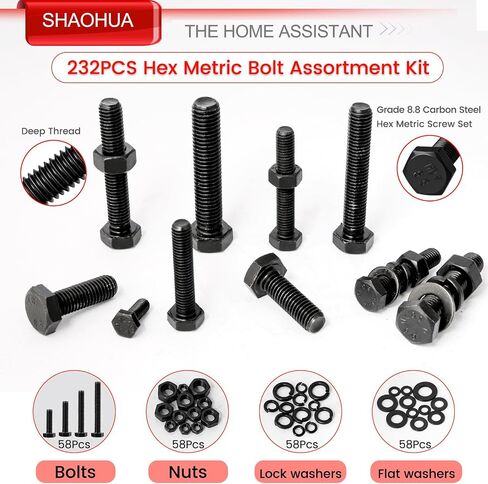 SHAOHUA 328PCS M3/M4/M5/M6/M8/M10/M12 Metric Bolt Assortment Kit, 304 Stainless Steel Heavy Duty Flat Hex Head Screws Bolts and Nuts Kit, Nuts Flat Gasket and Lock Washers Assortment Kit(Silver) in Saudi Arabia