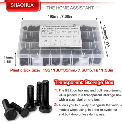 SHAOHUA 328PCS M3/M4/M5/M6/M8/M10/M12 Metric Bolt Assortment Kit, 304 Stainless Steel Heavy Duty Flat Hex Head Screws Bolts and Nuts Kit, Nuts Flat Gasket and Lock Washers Assortment Kit(Silver) in Saudi Arabia