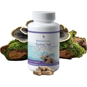 Turkey Tail Mushroom Capsules, Coriolus Super Strength, Natural Mushroom Supplement for Adults, Health Support, Hot Water Extracted Mushrooms, Vegetarian, 500MG, 90 CT