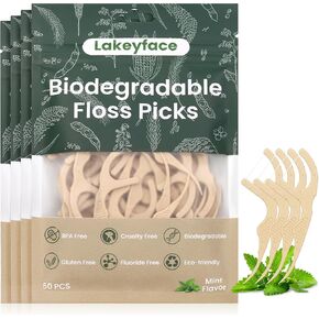200 Count Biodegradable Dental Floss Picks, Eco Friendly Plant-Based Tooth Flossers for adults, Tear-Resistant Floss Sticks with Wide Handles, Vegan & BPA Free Dental Floss for Natural Oral Care, Mint