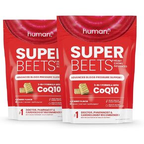 humanN SuperBeets Heart Chews Advanced - 100mg of CoQ10 Plus Beetroot & Grape Seed Extract, 120 Count