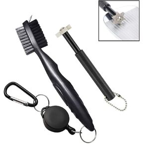 Golf Club Sharpener and Brush Cleaner Golfer Accessories Kit Comes with Wire/Nylon Brush, Iron Groove Sharpener, Retractable Zip-Line, and Golfing Carabiner for Golf Bag or Lanyard Attachment