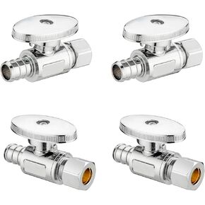 (4 Pack) Lidertik 1/2 inch NPT Thread Angle Stop Valve 1/2 inch x 3/8 inch Compression for Water Toilet Bathroom Sink Brass Plated Chrome 1/4 Turn Valve LI-JF1-NPT-A(4 PCS)