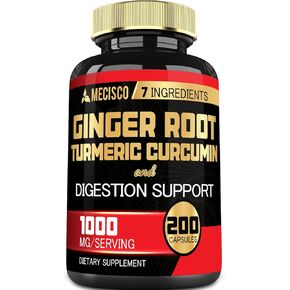 7-in-1 Ginger Root Supplement with Turmeric Curcumin, Berberine, Peppermint Leaf, Astragalus Root, Ceylon Cinnamon, Beet Root - 200 Capsules