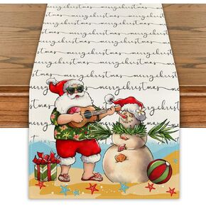 Beach Christmas Table Runner Tropical Christmas Table Cover Coastal Hawaliian Christmas Decor Beach New Year Xmas Decor Christmas Decorations for Home Party