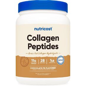 Nutricost Collagen Peptides (Chocolate Peanut Butter Flavored) 1 LB - Grass-Fed Collagen Hydrolysate, Gluten-Free